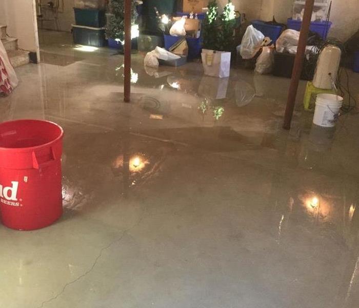 Photo of water damage from flood in basement
